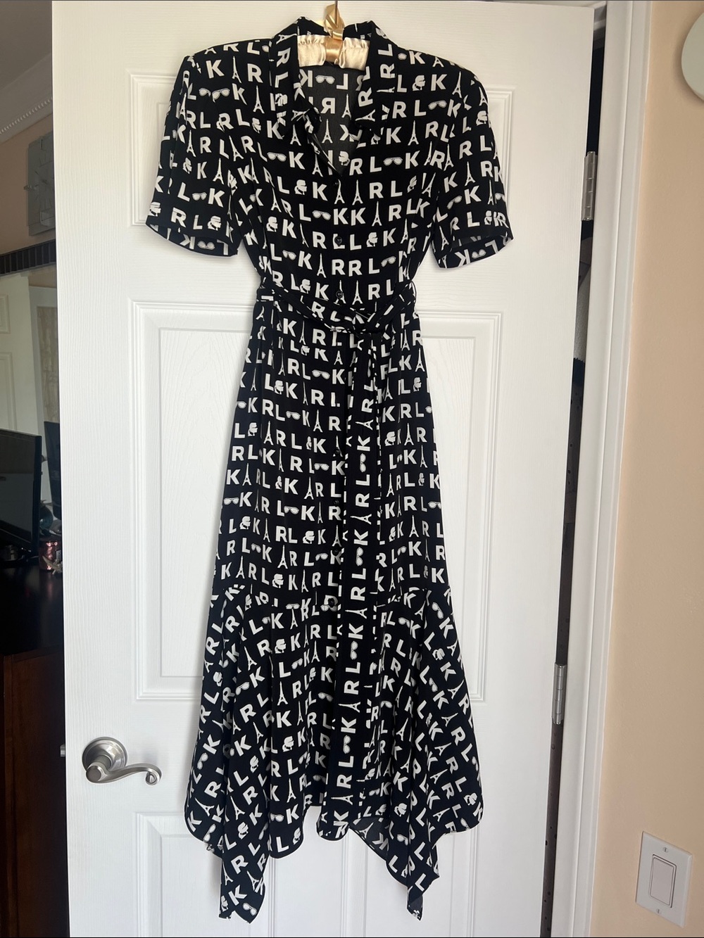 Karl Lagerfeld Black and White Logo High-Low Shirt Dress